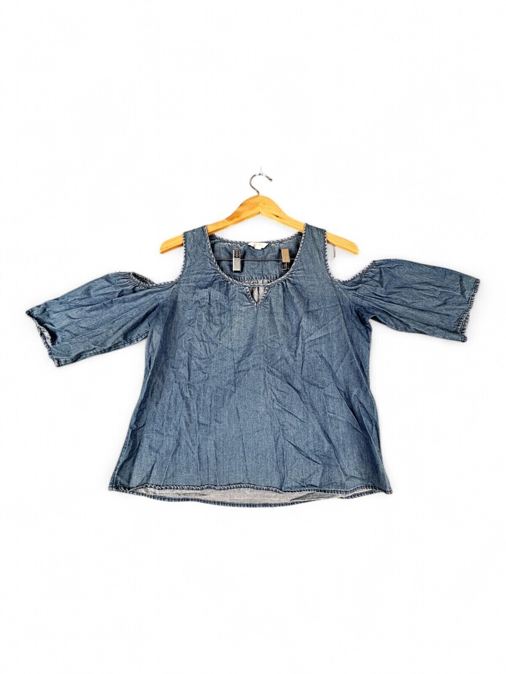 Candie's‎ Denim Cold-Shoulder Blouse L